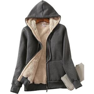 Yeokou Reversible Sherpa Fleece Full Zip Up Hoodie in Dark Gray, Size XL​​​